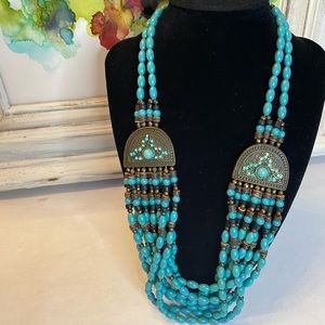 Turquoise-color beaded multi-strand necklace